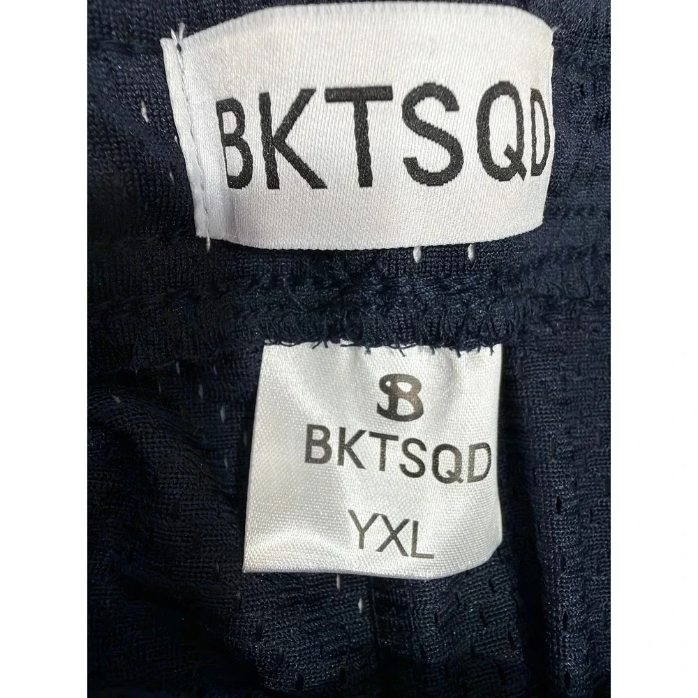 BKTSQD Navy Blue Mesh Athletic Shorts Youth XL Chenille B Patch Varsity YA31SS26